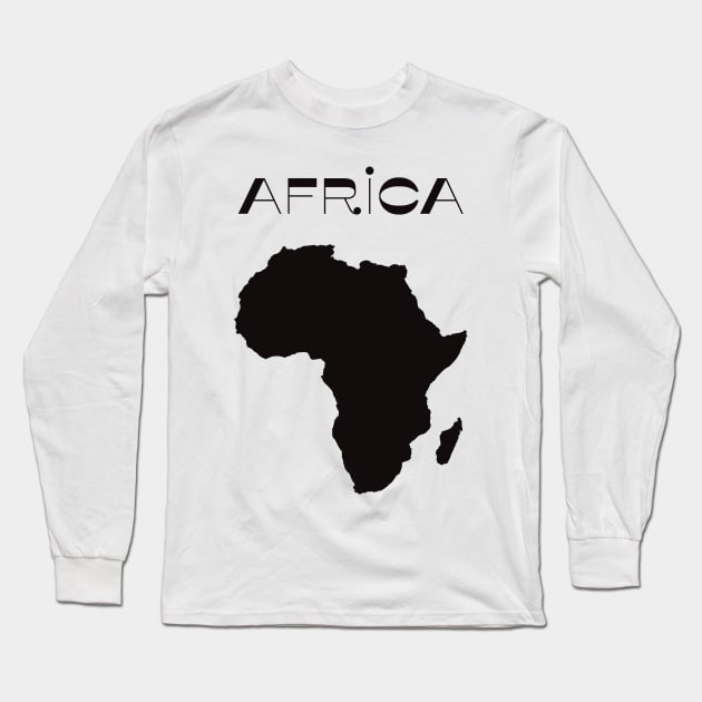 Black Map of Africa 70s Style Long Sleeve T-Shirt by Inogitna Designs